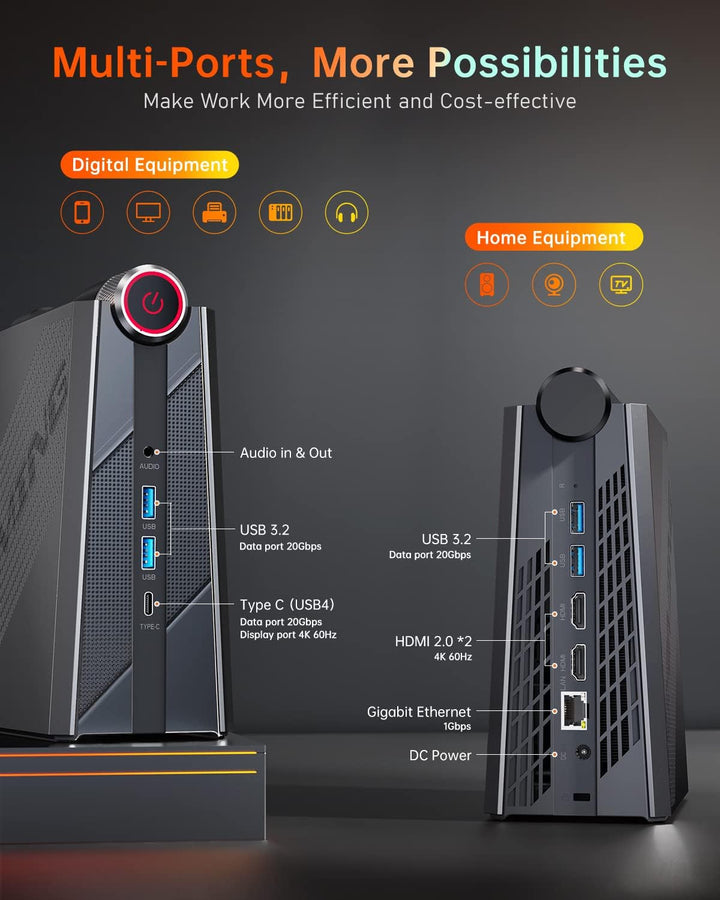 Mini PC RGB 3-Mode Customization, 1024GB(1TB) M.2 NVME SSD Micro PC AMD Ryzen7 7735HS (4.75GHz) 32GB