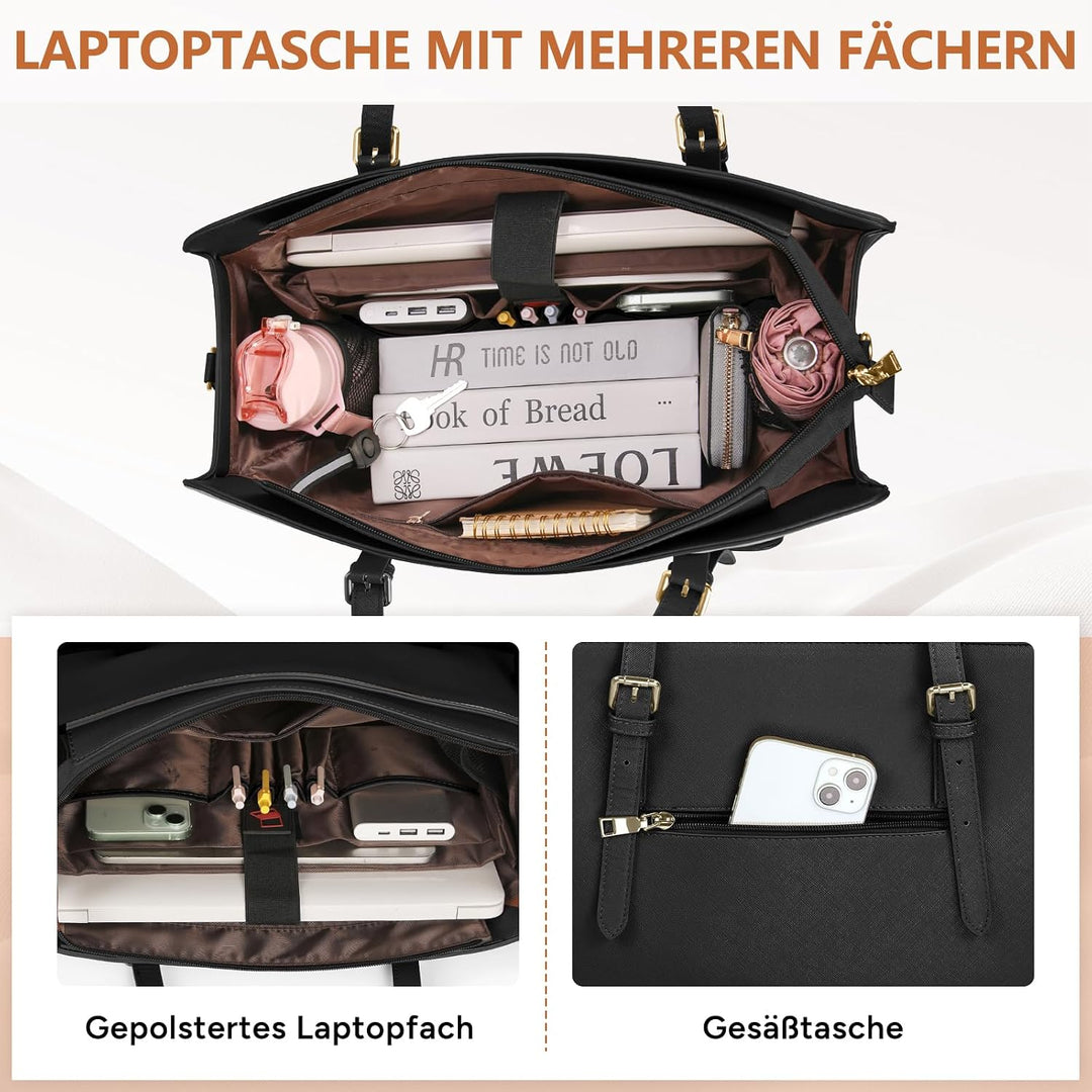 RAINSMORE Arbeitstasche Damen mit Isolierted Kühlfach Shopper Damen Schwarz, Schwarz