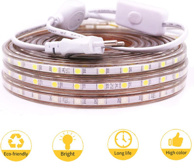 FOLGEMIR 25m LED Band mit Schalter - Kalt Weiss, 220V 230V Beleuchtung, 60 Leds/m, IP65 wasserdicht