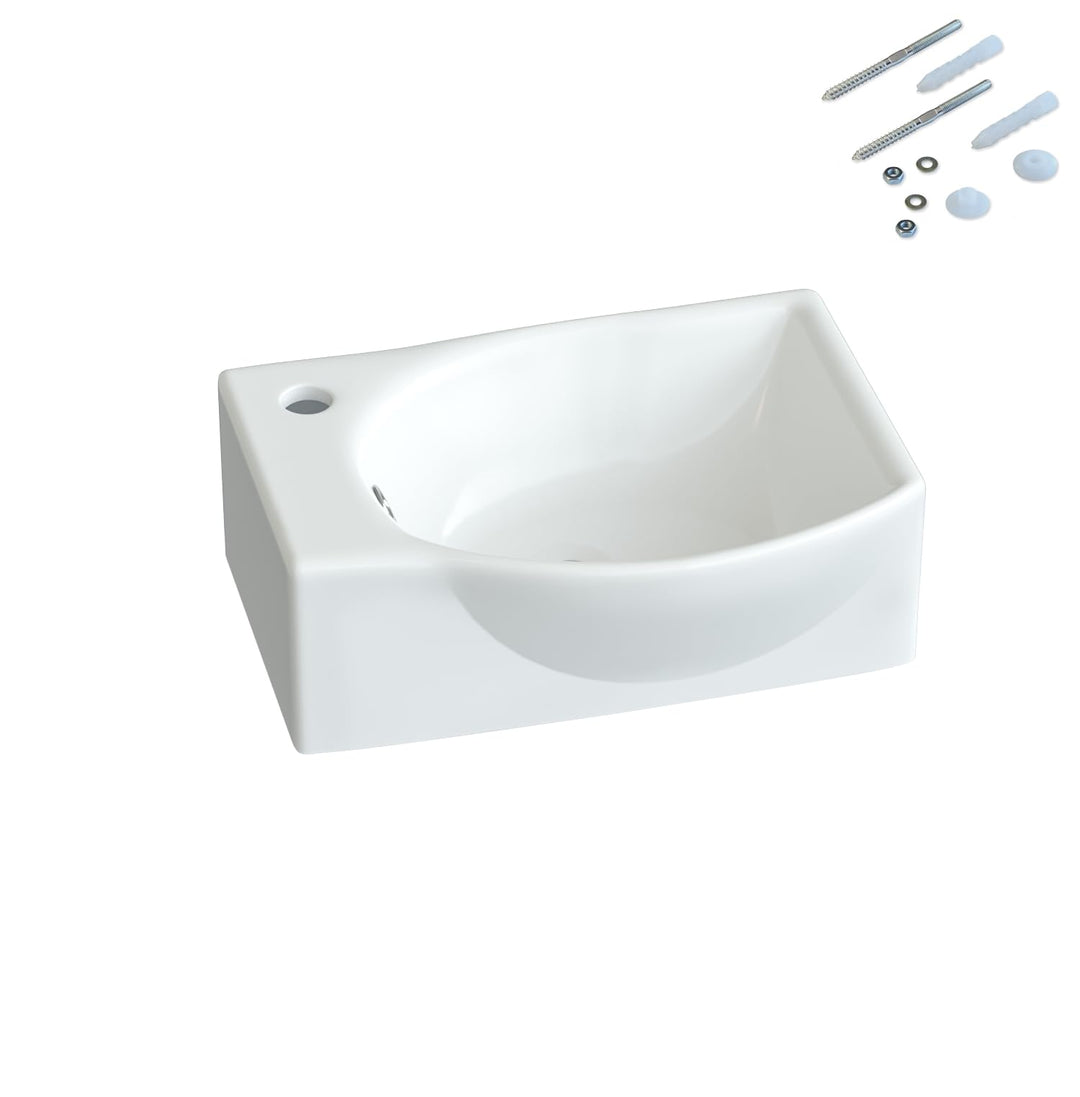 Waschbecken Keramik Waschtisch Hängewaschbecken klein Handwaschbecken Weiss Eckig-Oval 40 x 28 cm Ba