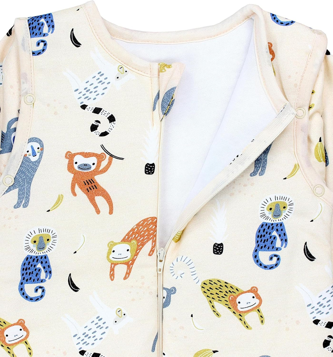 Schlafsack mit Füssen aus Bio-Baumwolle – Baby Schlafsack 2.5 TOG mit Beinen & Ärmeln, OEKO-TEX, Aff