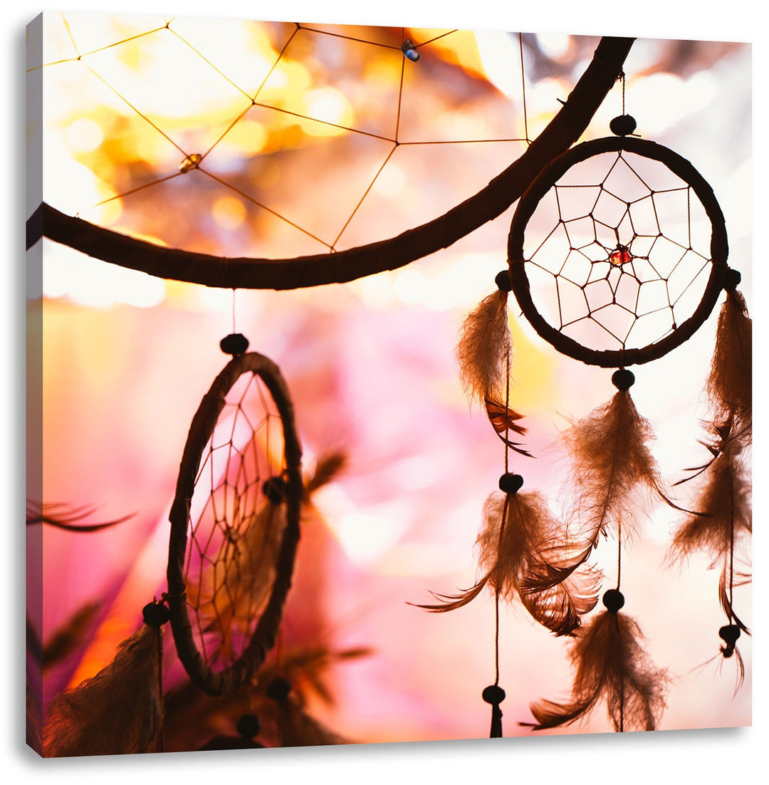 Pixxprint Traumfänger bei Sonnenuntergang als Leinwandbild/Grösse: 70x70 cm/Wandbild/Kunstdruck/fert
