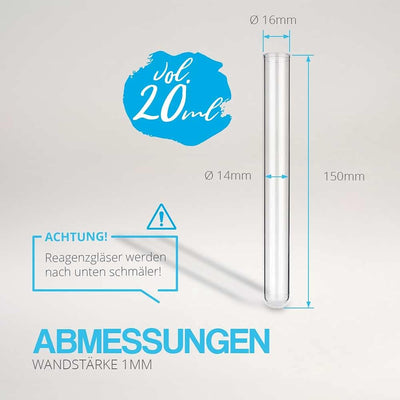 Tuuters 100x Kunststoff Reagenzgläser mit Korken (Naturkorken), Reagenzröhrchen (150 x Ø