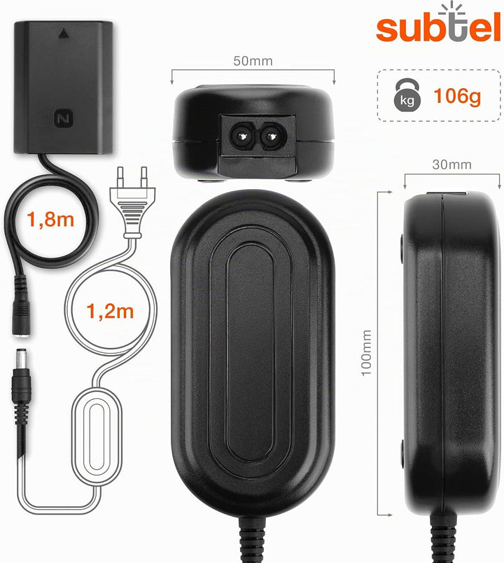 subtel® Netzteil AC-FZ100 für Sony Alpha 7 IV, 7C, 7S II, 7R III, Alpha 9, Alpha 6600 Kamera, Camcor