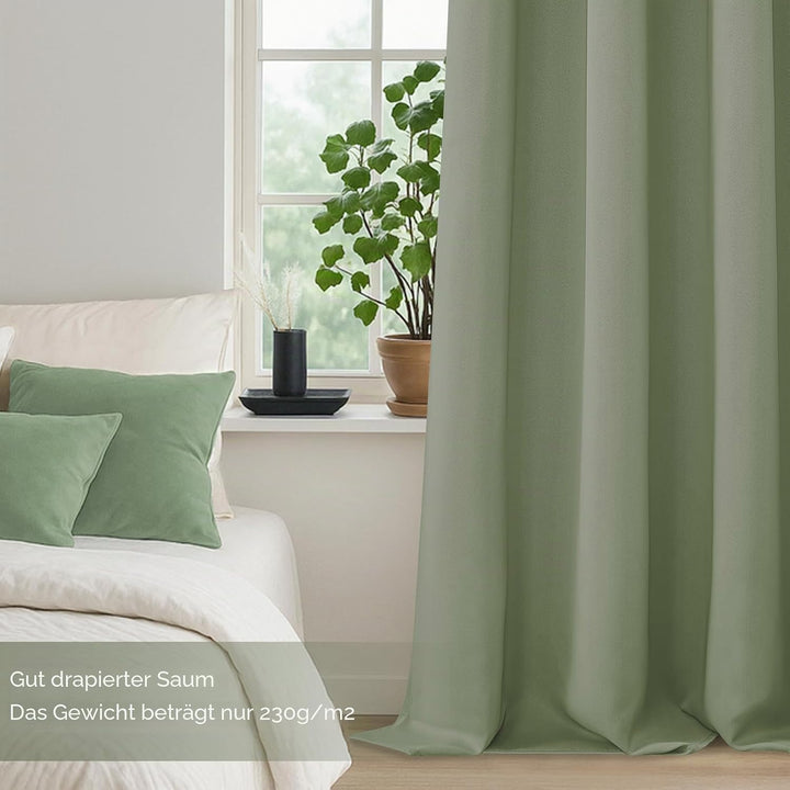 MRTREES Thermo Gardinen mit Ösen Blickdicht Grün für Küche Fenster Wohnzimmer Modern Kurz 2er Set H