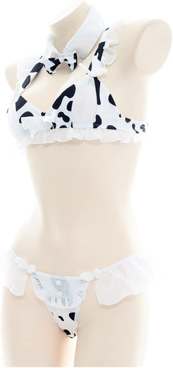 SINGUYUN Damen Anime Kuh Bikini Cosplay Dessous Lolita Kawaii BH und Panty Set Japanische Unterwäsch
