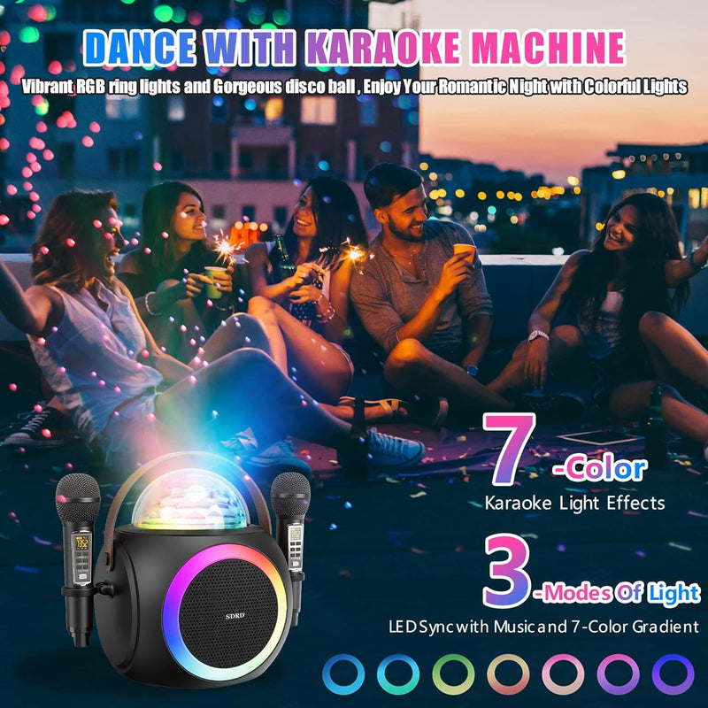 Karaoke Maschine für Erwachsene und Kinder, tragbare Bluetooth Lautsprecher mit 2 UHF Wireless Mikro