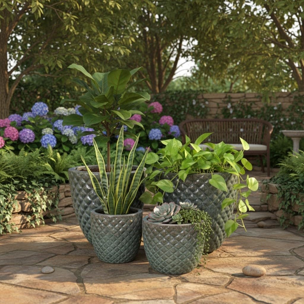 Teramico Frostfester Pflanzkübel aus Premium-Steinzeug | Glasierter Keramik-Pflanztopf in einzigarti