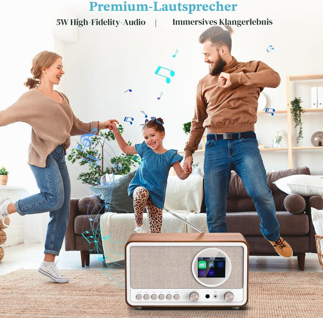 DAB DAB+ / FM Radio mit Fernbedienung, Bluetooth, 5W HiFi Lautsprecher, Kopfhöreranschluss, USB, AUX