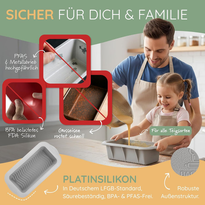 Backefix flexible Silikon Brotbackform 600g, Kastenform klein 21cm, als Kuchenform Kasten, ideal zum