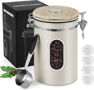 ROCKY&CHAO Kaffeedose Luftdicht aus Edelstahl 1,8L Kaffeebhnen Behälter 600g Vorratsdose für Tee Nüs