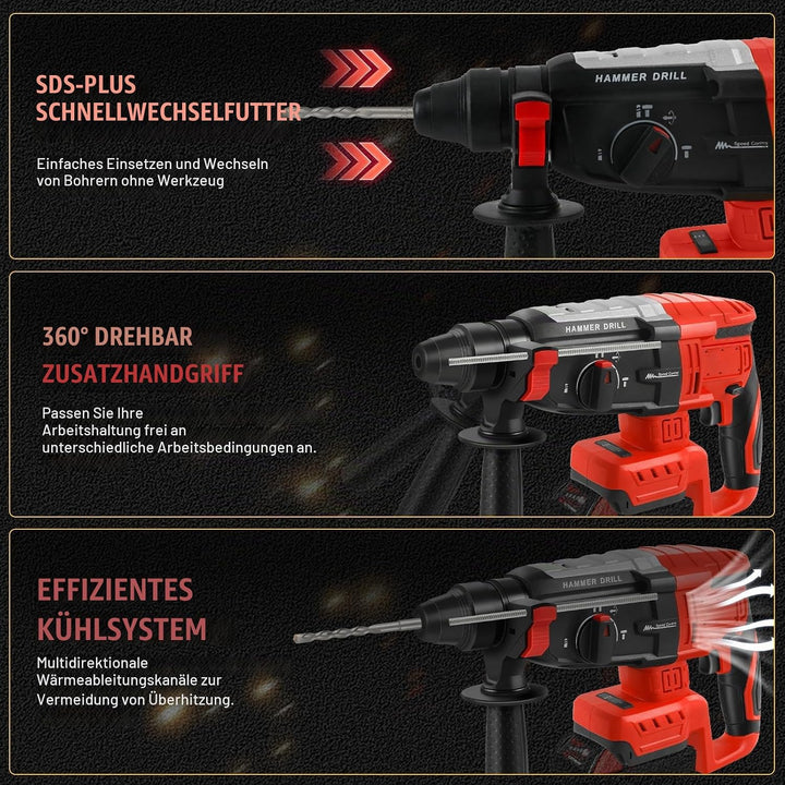 Professional Bohrhammer 600W kompatibel für Milwaukee 18V Akku(ohne Akku),Abbruchhammer Geschwindigk
