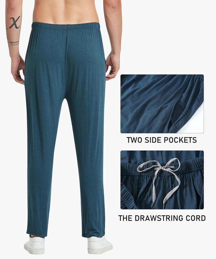 MoFiz Herren Schlafanzughose Lang Modal Pyjamahose Schlafhose Weit Loungewear, 2 Pack-05