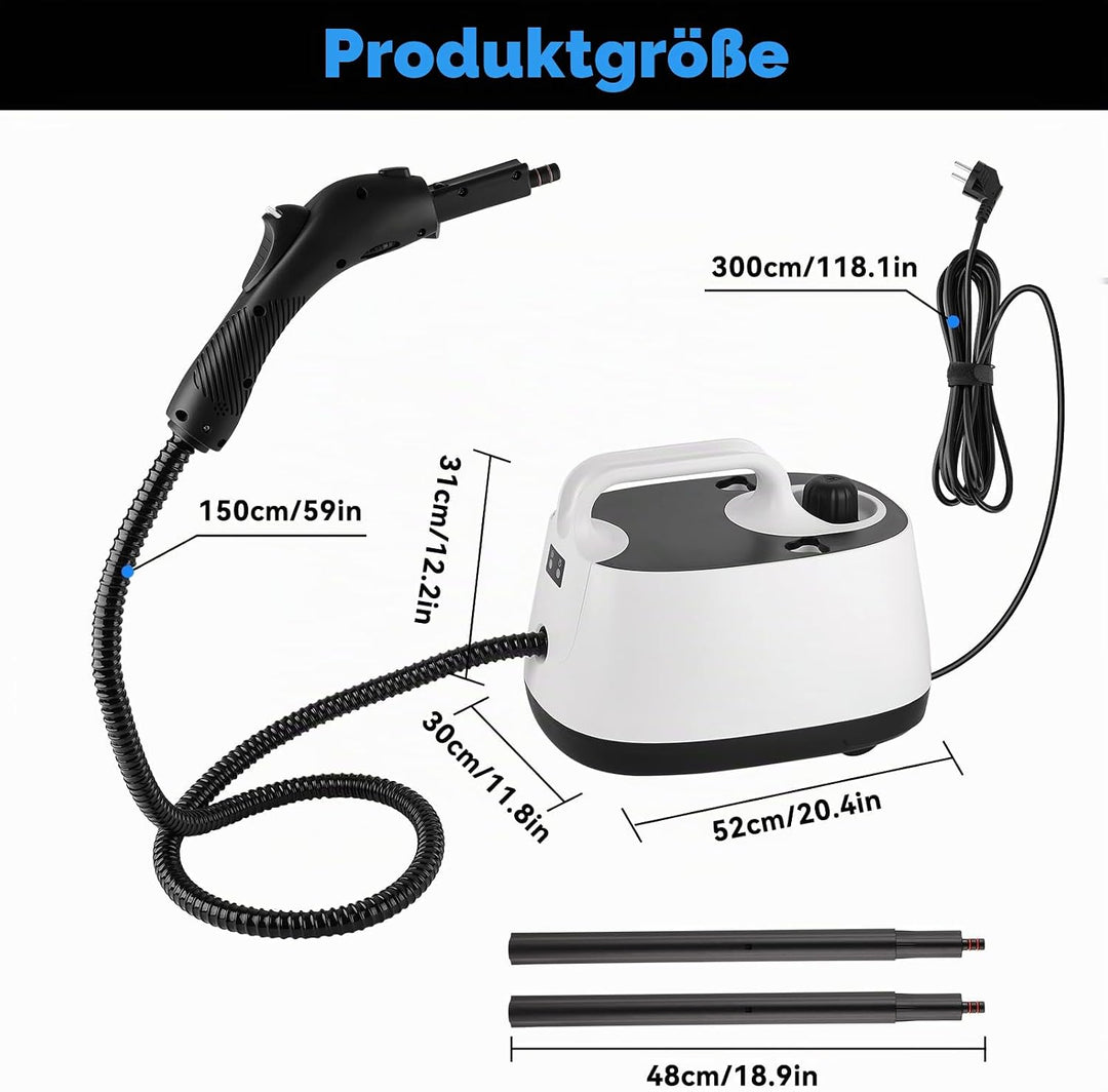 2000W Tragbarer Dampfreiniger Boden mit 1600-ml-Tank, Dampfdruck 4 bar, 15 Zubehörteile, Hochdruck D