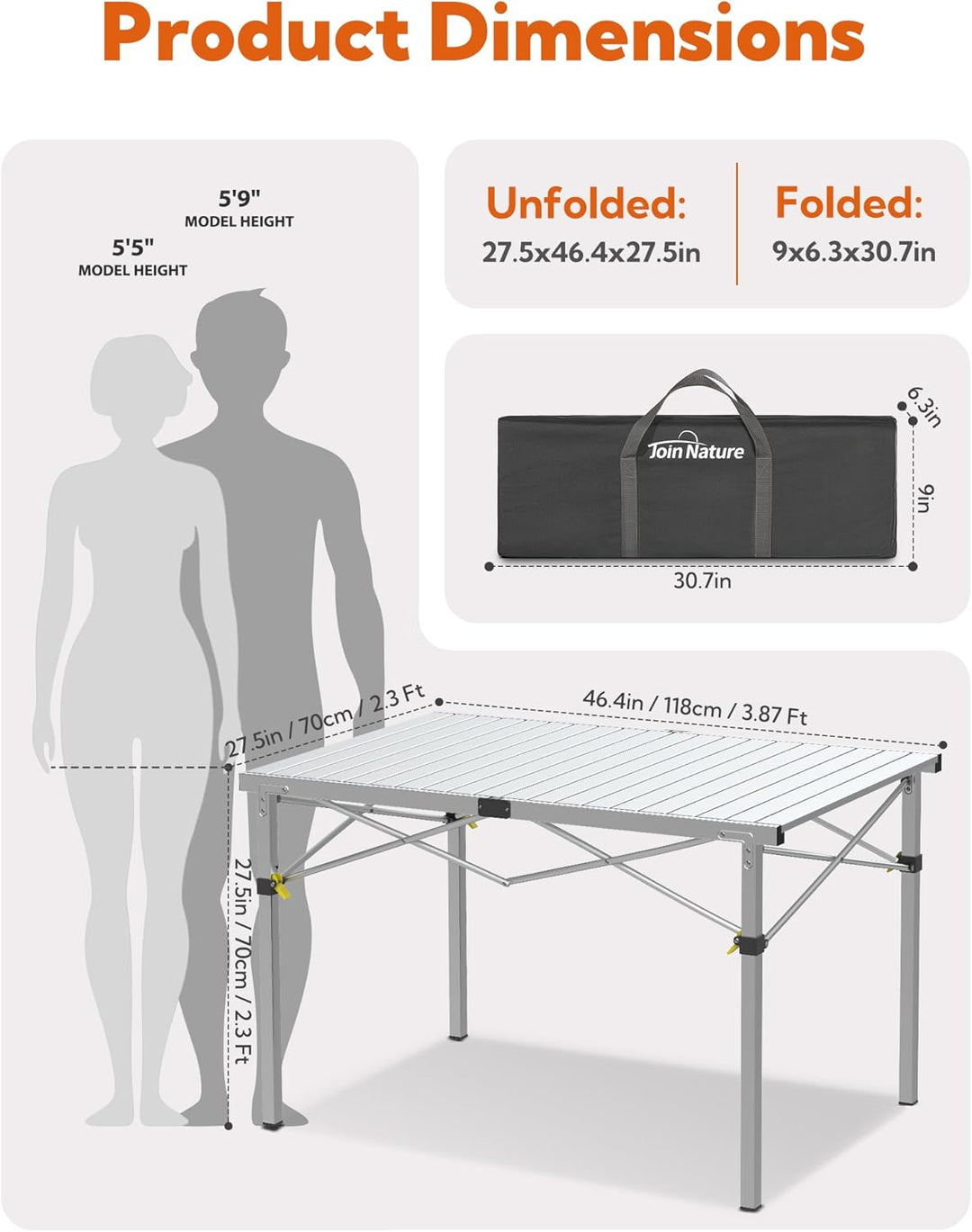 Campingtisch Klappbar Bis 100KG mit Tragetasche Alu Klapptisch für 6 Personen - Roll Up Camping Tisc