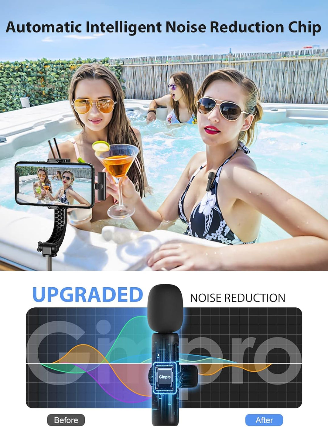 Lavalier Mikrofon,Gimpro MS1(A) 2.4GHz【Lightning】 Wireless Ansteckmikrofon für iOS Telefone Tablets