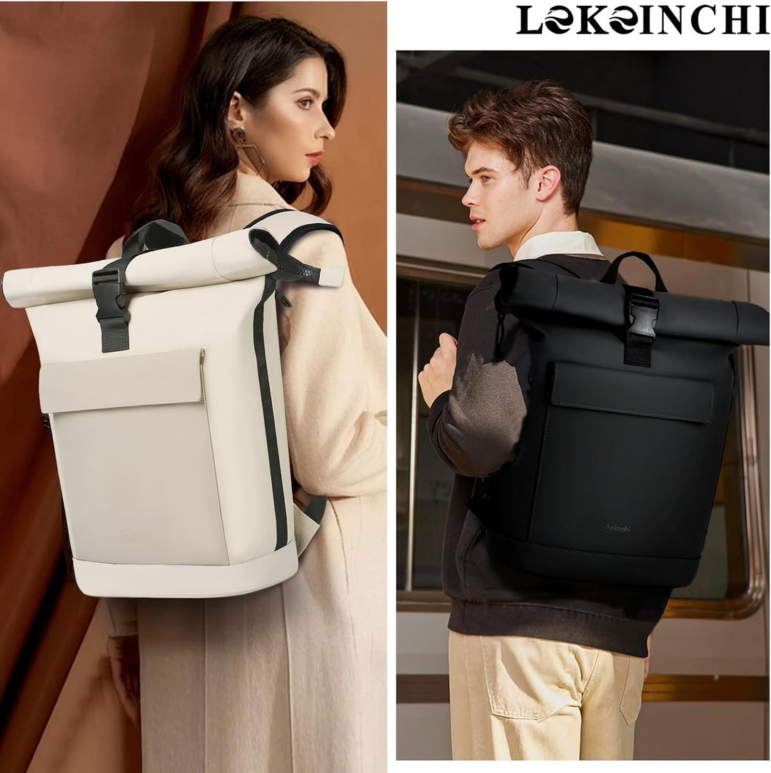 Rolltop Rucksack Damen & Herren, Elegant Laptop Rucksack Wasserdicht mit 17 Zoll Laptopfach, Grosser