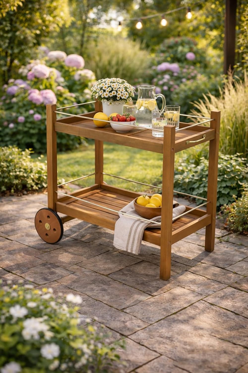 DEGAMO Barwagen Servierwagen Cape TOWN92x84x83cm, Zwei Ebenen, Holz Akazie braun geölt, Outdoor