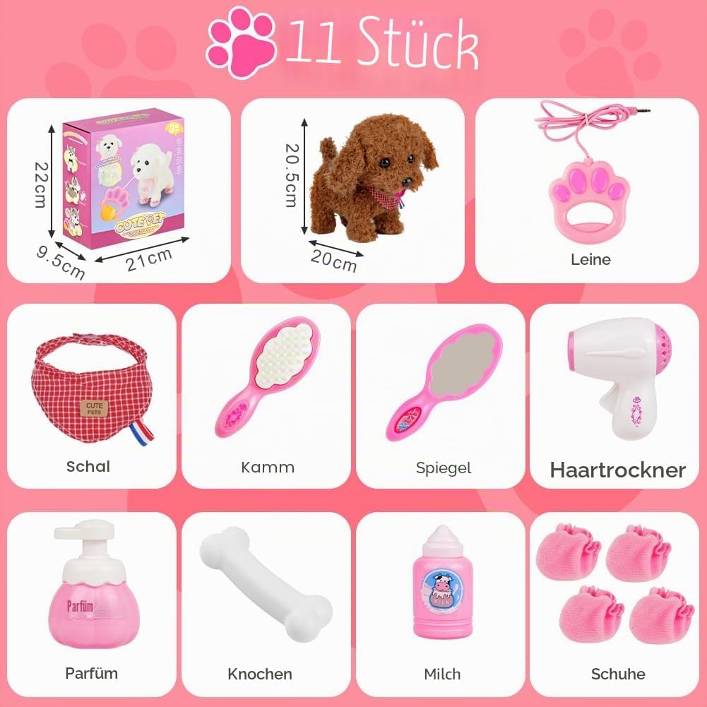 Vicloon Interaktives Haustiere Puppe, Plüsch Puppe mit Leine der Läuft Bellt Schwanzwedeln, Haustier