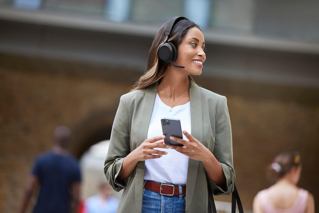 Jabra Evolve2 75 Wireless PC Headset mit Ladedock, 8-Mikro-Technologie - Dual-Foam-Stereo-Kopfhörer