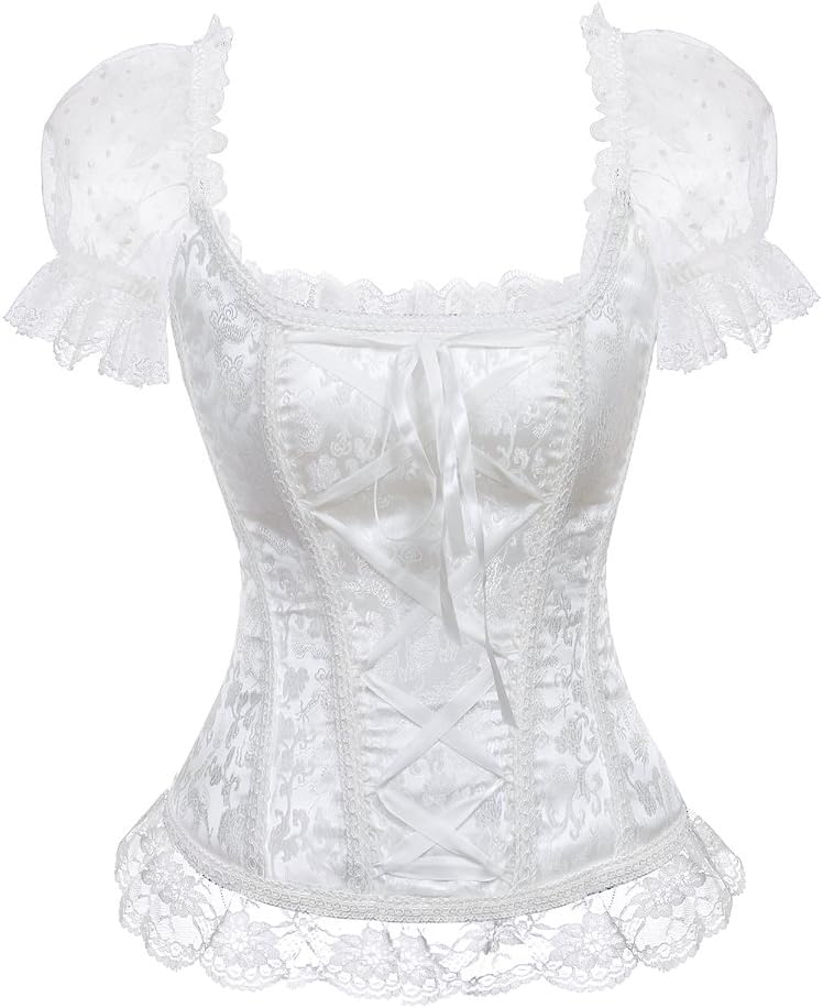 Grebrafan Damen Vollbrust Corsage Bluse Shirt mit Asymmetrischer Rock Tüll Tutu 44-46 Weiss, 44-46 W