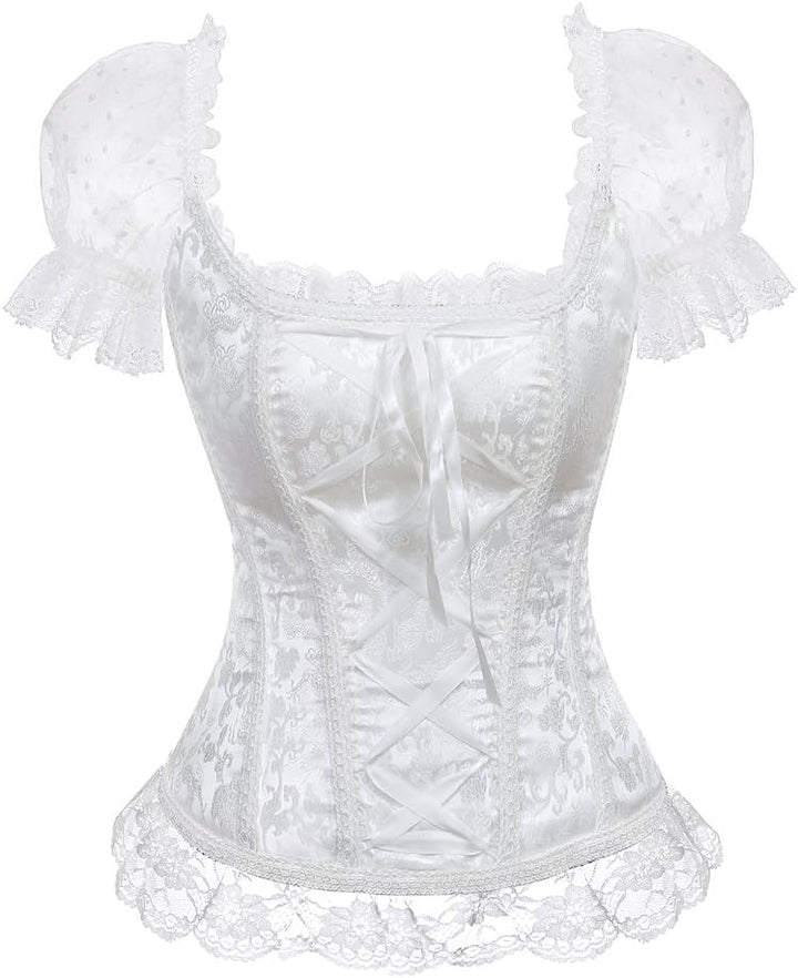 Grebrafan Damen Vollbrust Corsage Bluse Shirt mit Asymmetrischer Rock Tüll Tutu 44-46 Weiss, 44-46 W