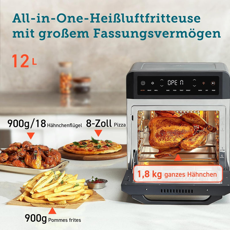 COSORI Heissluftfritteuse 12L, 11 Mutifunktionen, Dörren, Gären Funktion, Duale Heizung, Sichtfenste