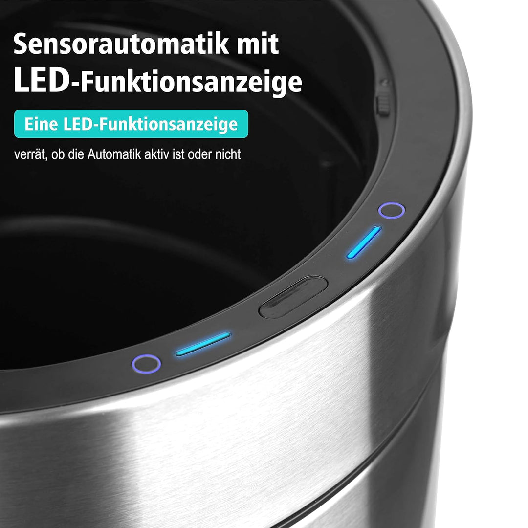 Ribelli 30L Mülleimer mit Sensor - Abfalleimer aus Edelstahl - automatisches Öffnen und Schliessen -