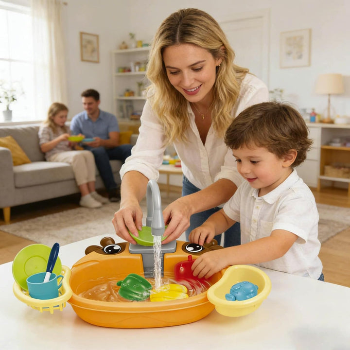 Spielküche mit fliessendem Wasser für Kleinkinder Rollenspielset mit drehbarem Wasserhahn Spielzeuge