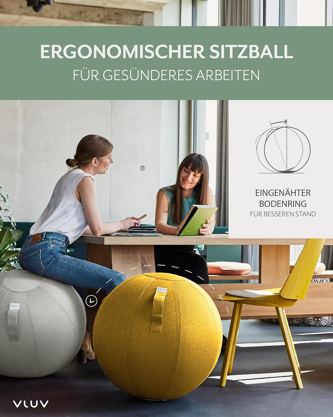 VLUV BOL LEIV Stoff-Sitzball, ergonomisches Sitzmöbel für Büro und Zuhause, Möbelbezugsstoff, robust