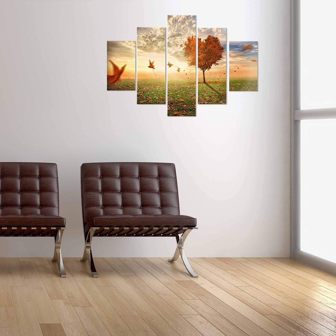 Lupia Modernes Bild 5 Stück aus Holz Vogue 66X115 cm Foglie Al Vento, Mehrfarbig, 66x115x0,8 cm