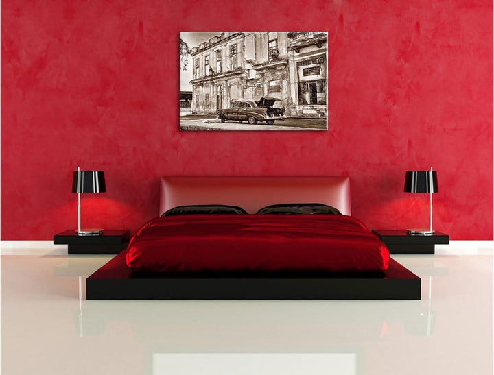 Pixxprint Strassen Havannas / 100x70cm Leinwandbild bespannt auf Holzrahmen/Wandbild Kunstdruck Deko