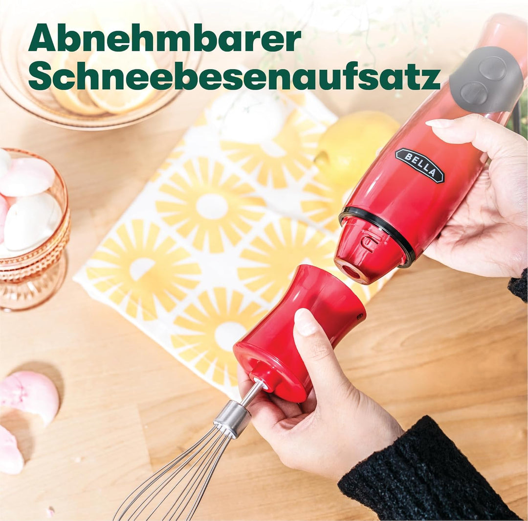 BELLA Stabmixer mit Schneebesenaufsatz, schnelles Mixen von Saucen, Pürieren von Suppen, Smoothies &