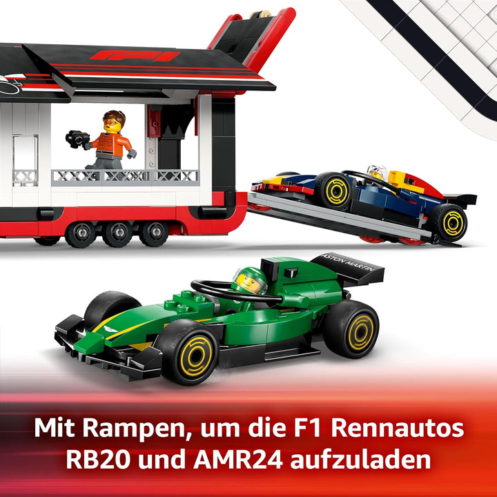 LEGO City F1 Transporter mit RB20 &amp; AMR24 F1 Rennautos - Spielzeug Autotransporter für Red Bull &amp; As