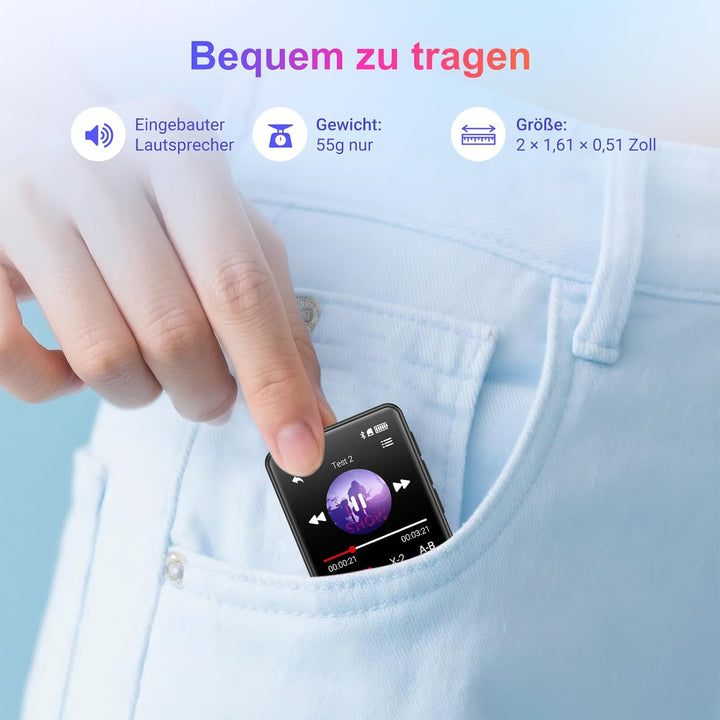 MP3-Player mit Bluetooth, 128GB Musik-Player, eingebauter Lautsprecher und FM-Radio, 1,8 Zoll Mini T