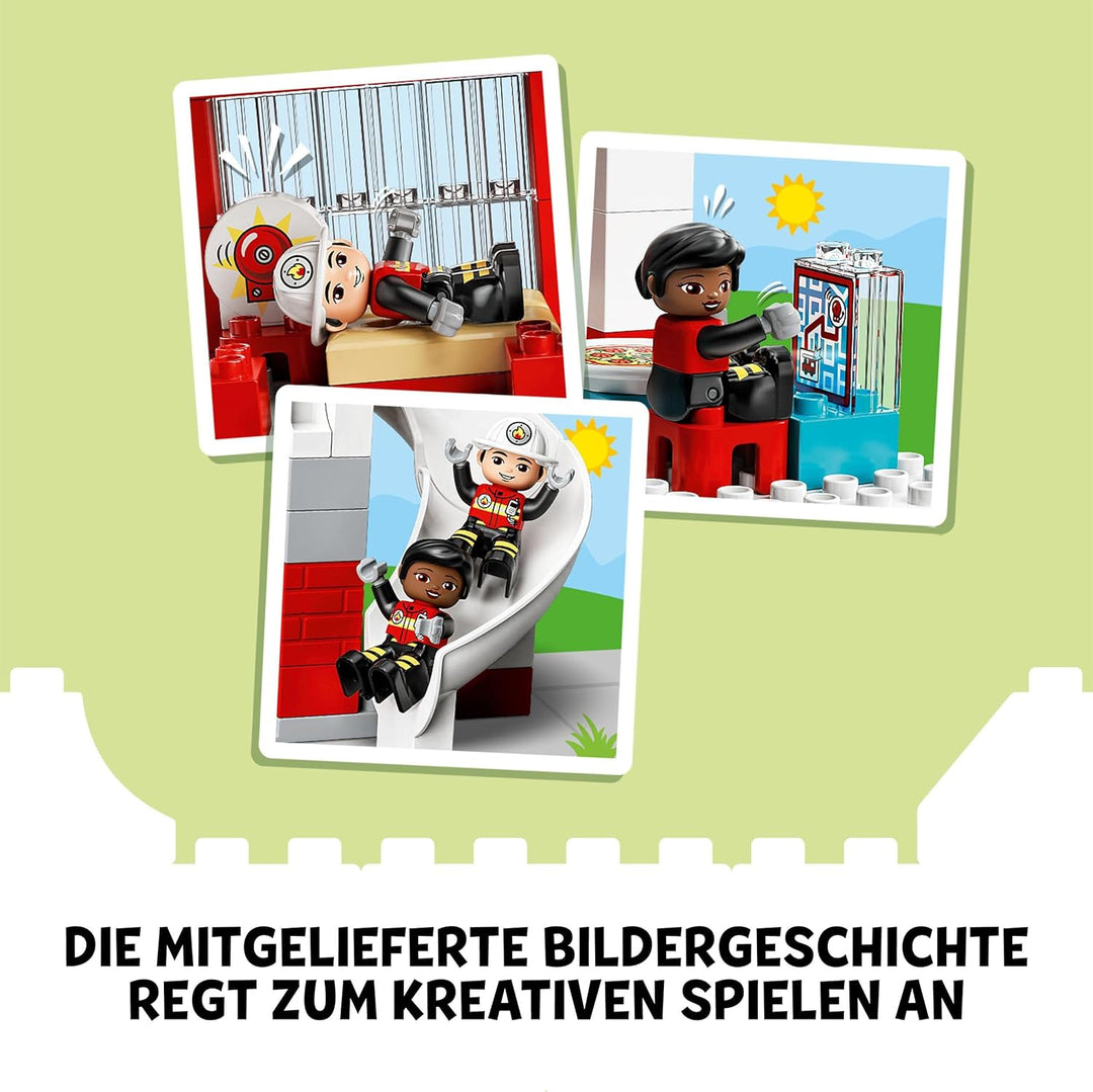 LEGO 10970 DUPLO Feuerwehrwache mit Hubschrauber, Feuerwehr-Spielzeug für Kleinkinder ab 2 Jahre mit