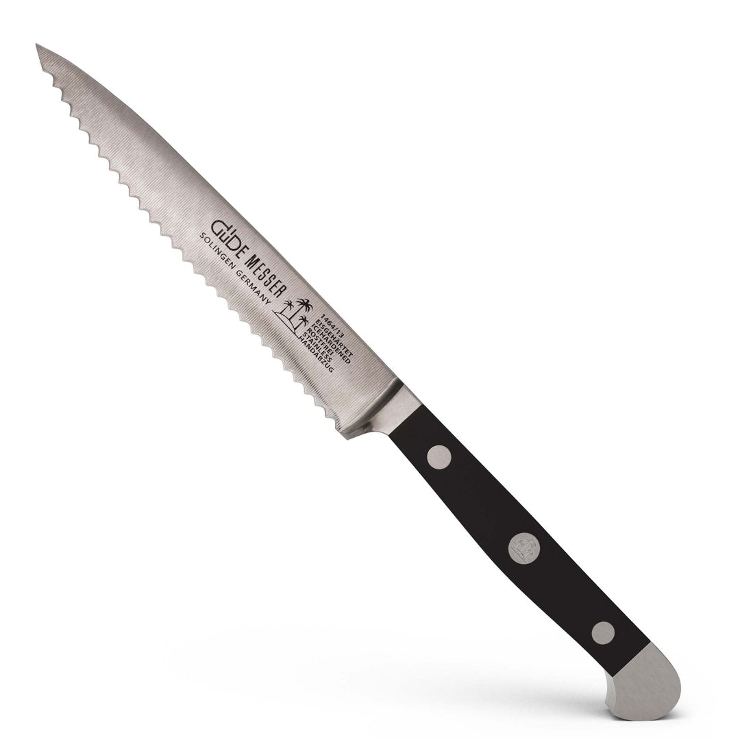 GÜDE Solingen - Tomatenmesser mit Welle geschmiedet, 13 cm, POM schwarz, ALPHA, Doppelkropf, Handmad