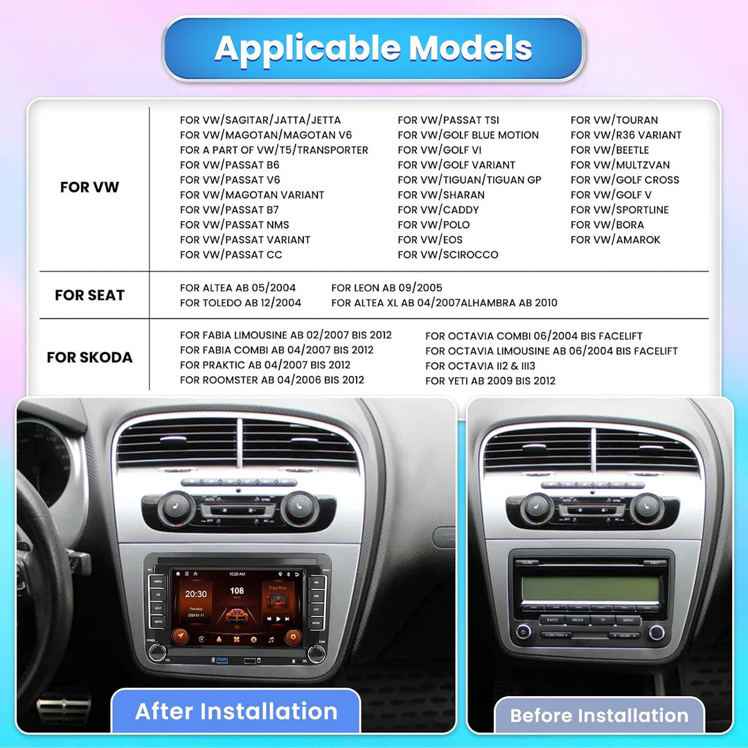 [2G+64G] Hikity Autoradio Navi Für VW Golf 5 EOS Golf 6 Touran Polo Caddy S-Koda Android Wireless Ca