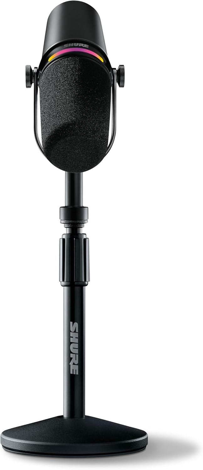 Shure MV7+ Podcast Mikrofon mit Mikrofonständer-Verbessertes Audio, LED-Touchpanel, USB-C- und XLR-A
