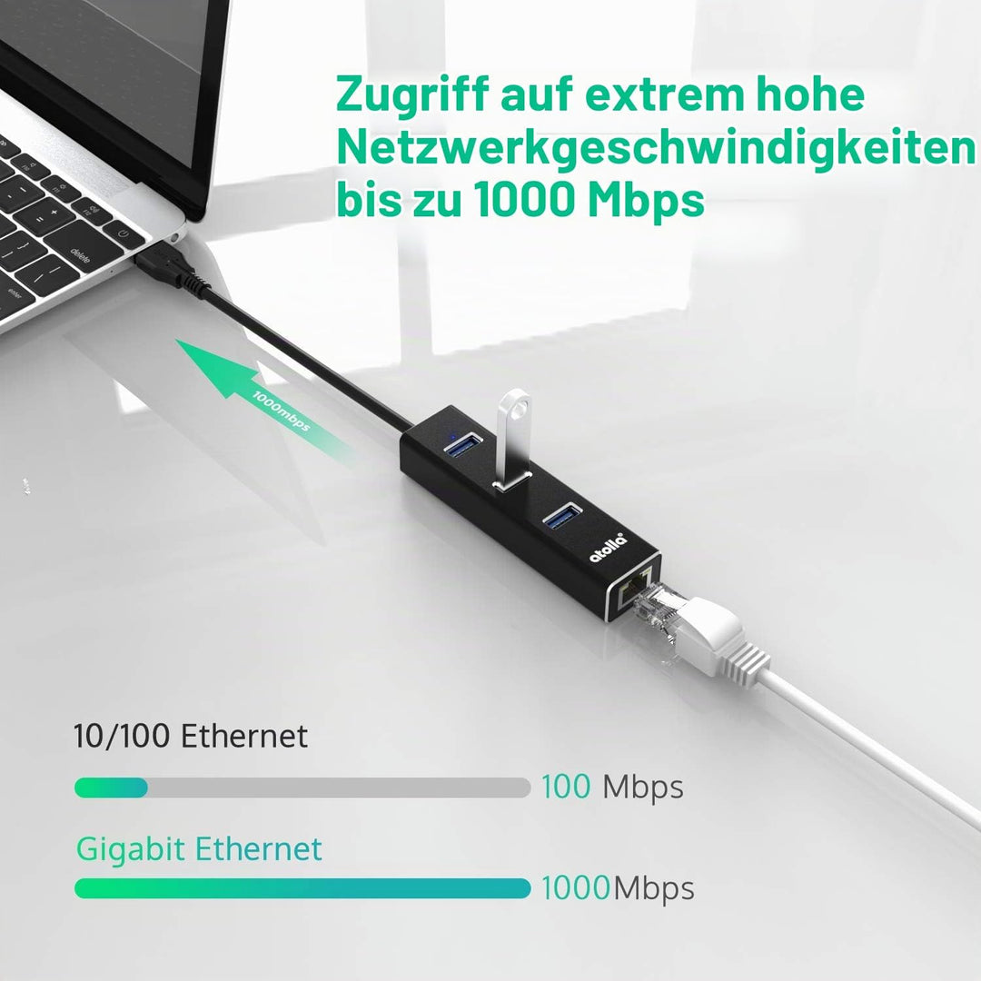 atolla USB LAN Adapter, Aluminium USB Hub mit 3 USB 3.0 Ports und RJ45 Gigabit Ethernet Netzwerkadap