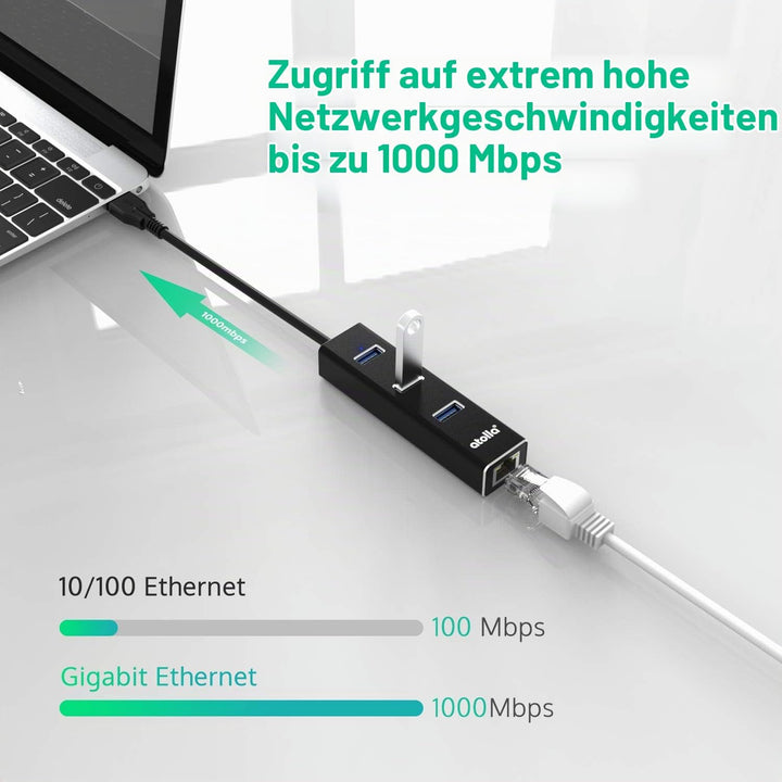 atolla USB LAN Adapter, Aluminium USB Hub mit 3 USB 3.0 Ports und RJ45 Gigabit Ethernet Netzwerkadap
