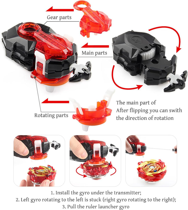 8 in 1 Gyros Set, 4D Kampfkreisel Kreisel Battle mit Launcher Gyros, inkl 4 Stück Gyros Launcher Set