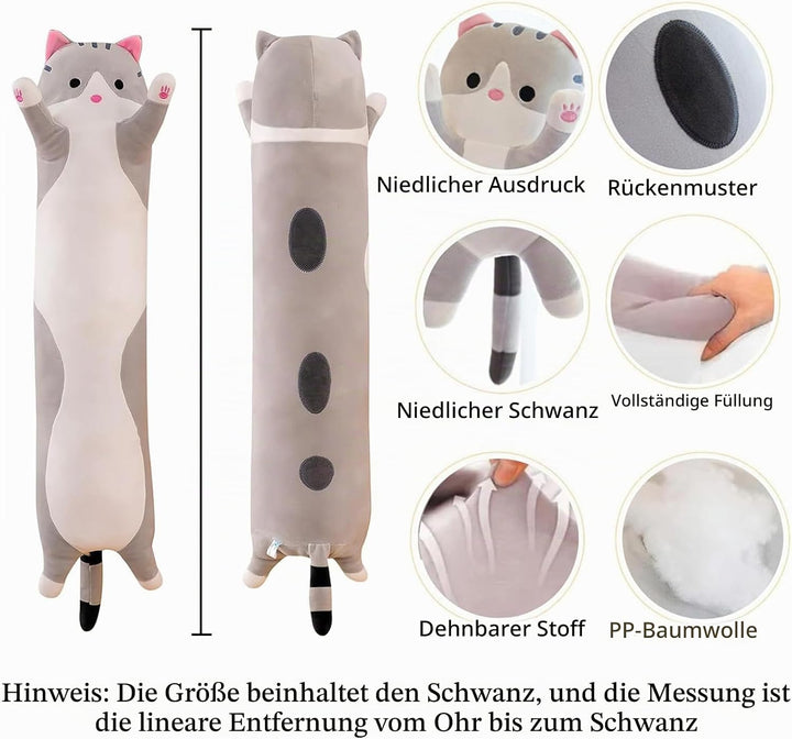 Aiuidun Lange Katze Kuscheltier Stofftiere Katzen Plüsch Kisse Süsse Kätzchen Plüschtier Schlafkisse