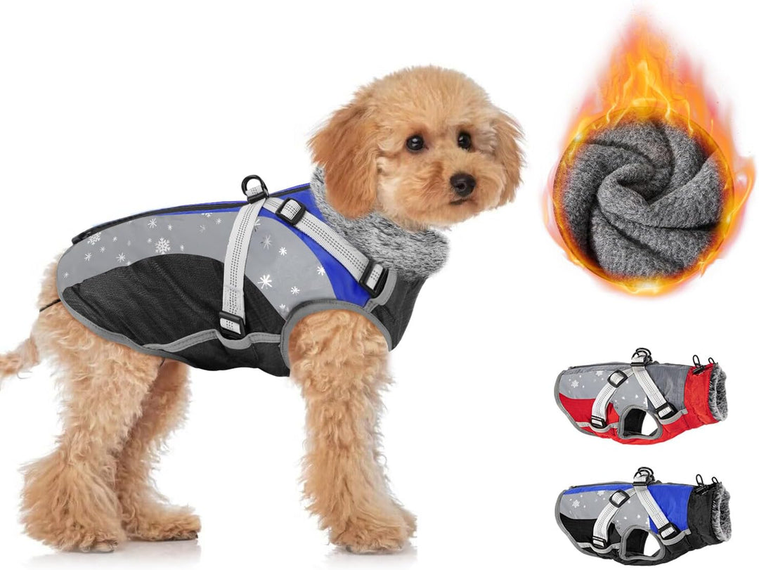 Eyein Hundemantel Winter, Wasserdichter Fleece Hundemantel mit Geschirr für kleine, mittlere und gro