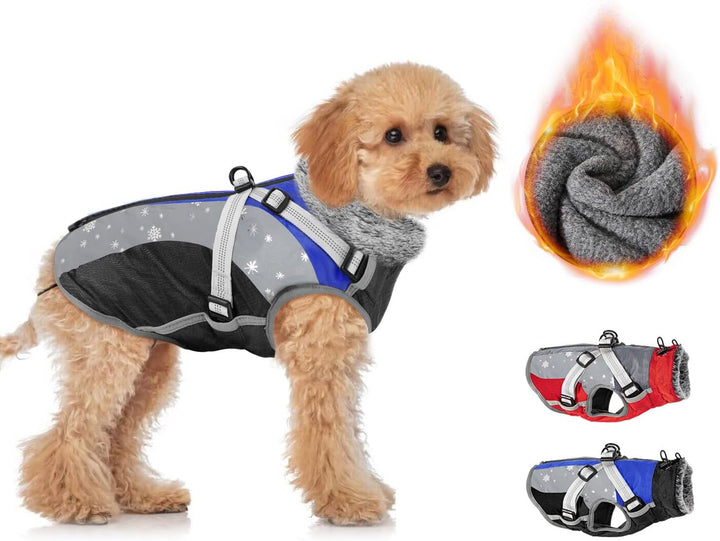 Eyein Hundemantel Winter, Wasserdichter Fleece Hundemantel mit Geschirr für kleine, mittlere und gro