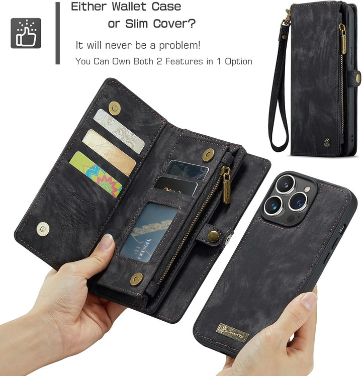 UFinetech für iPhone 15 Pro Hülle, Flip Leder TPU Stossfest Kartenfach Tasche Handyhülle für iPhone