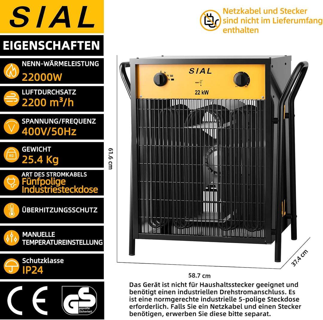 Sial Elektroheizgeräte,22kW Heizgebläse Mit Überhitzungsschutz/Tragbarer Handlauf/Rutschfeste Bodenm