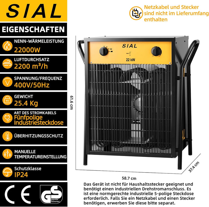 Sial Elektroheizgeräte,22kW Heizgebläse Mit Überhitzungsschutz/Tragbarer Handlauf/Rutschfeste Bodenm