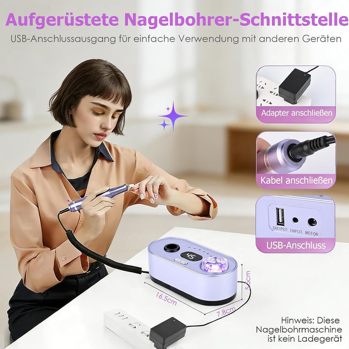 Nagelfräser Elektrisch für Gelnägel 45000 U/Min Maniküre Pediküre Set Elektrische Nagelfräser Profes
