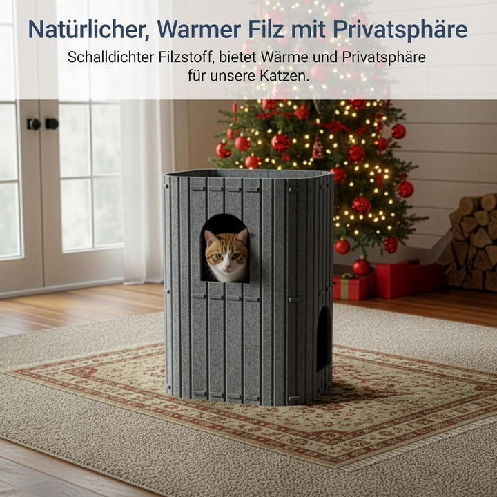 Filz Katzenhöhle Katzenbett Höhle Doppelbett Katzenhaus Stabiler Katzenbett Winter und Sommer (Dunke